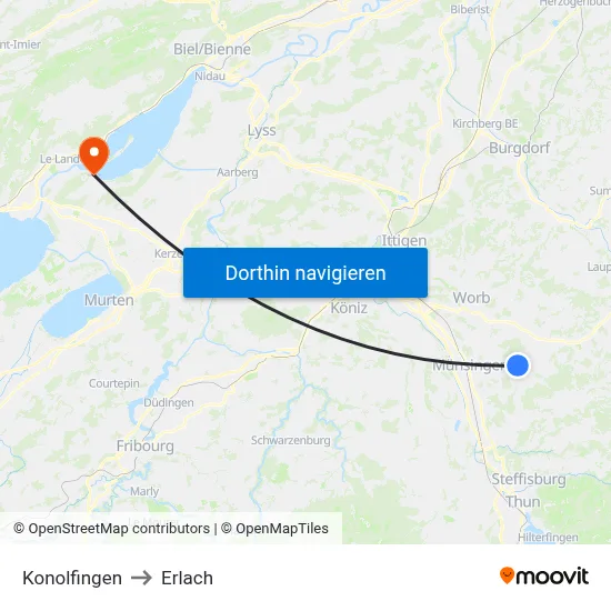 Konolfingen to Erlach map