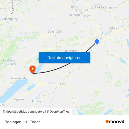 Boningen to Erlach map
