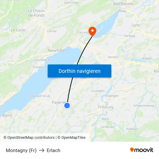 Montagny (Fr) to Erlach map