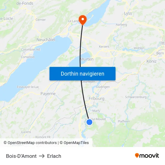 Bois-D’Amont to Erlach map
