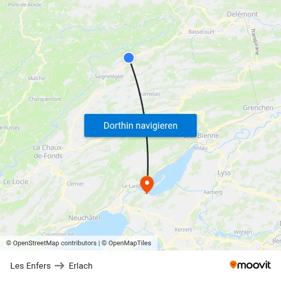 Les Enfers to Erlach map