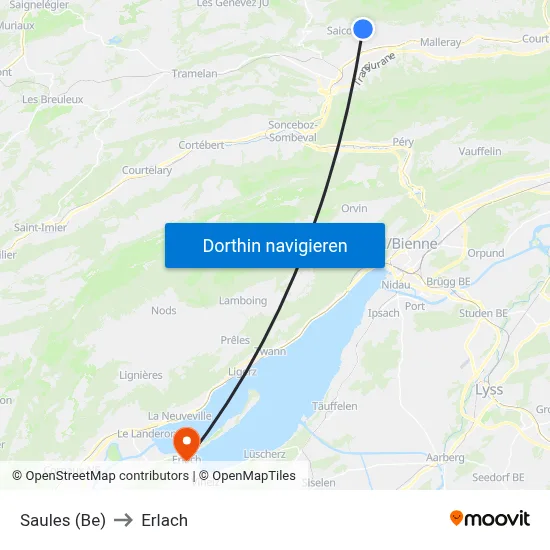 Saules (Be) to Erlach map