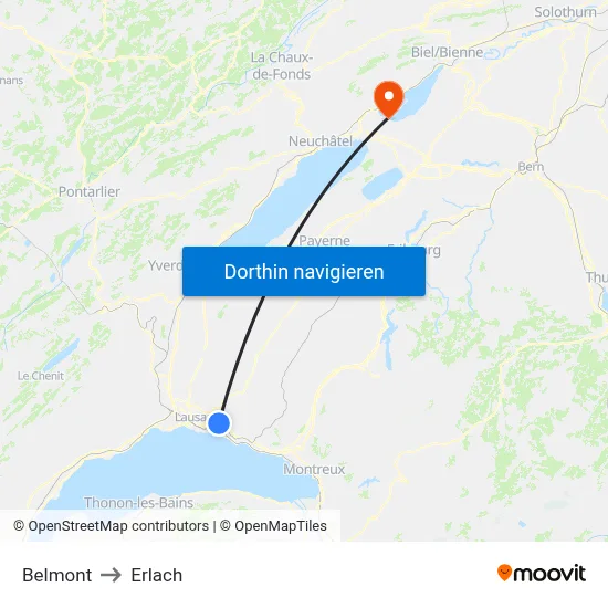 Belmont to Erlach map