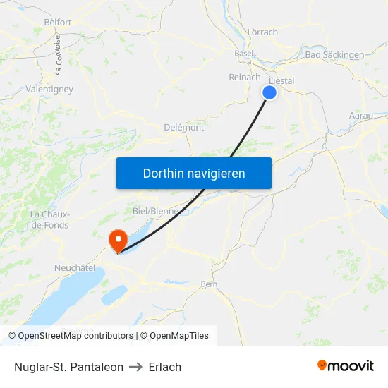 Nuglar-St. Pantaleon to Erlach map