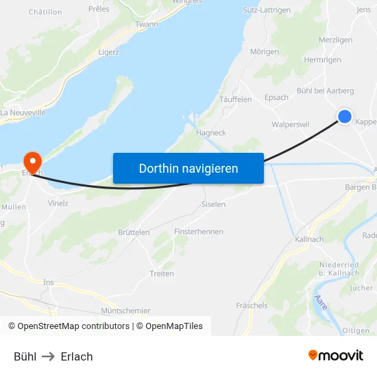 Bühl to Erlach map