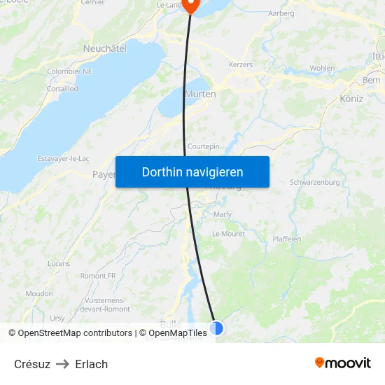 Crésuz to Erlach map