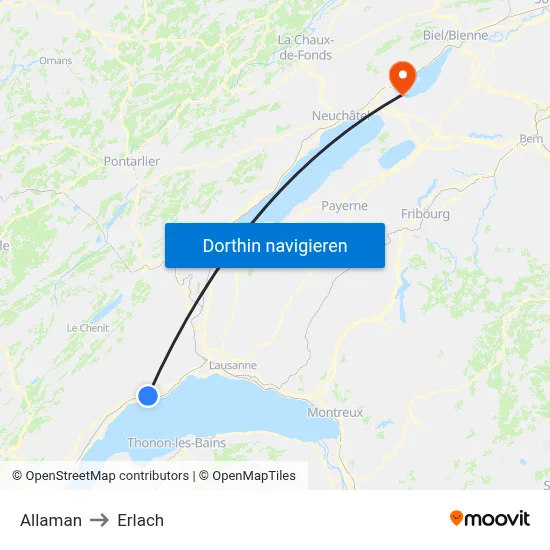Allaman to Erlach map