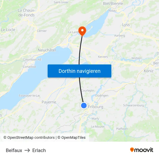 Belfaux to Erlach map