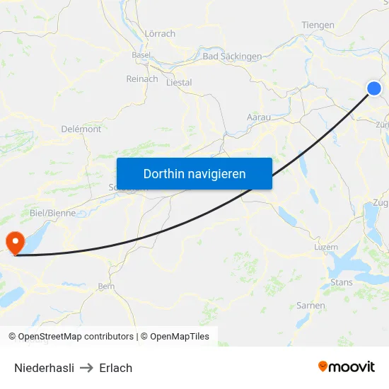Niederhasli to Erlach map