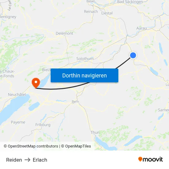 Reiden to Erlach map