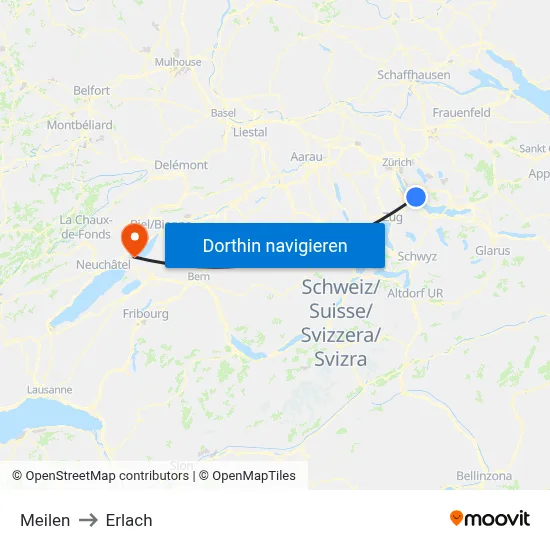 Meilen to Erlach map