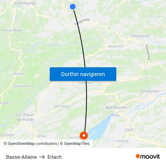 Basse-Allaine to Erlach map