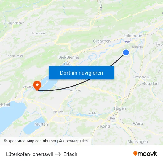 Lüterkofen-Ichertswil to Erlach map