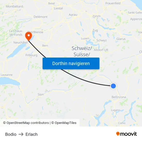 Bodio to Erlach map