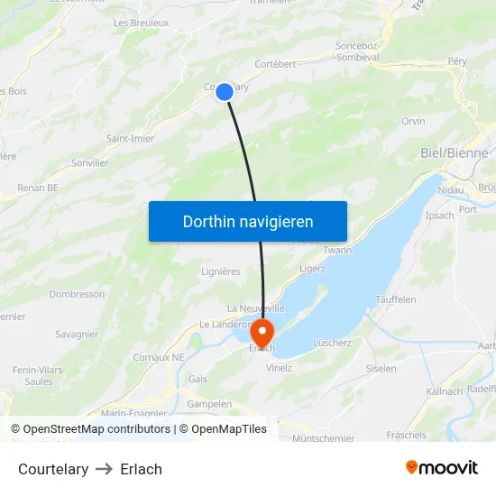 Courtelary to Erlach map