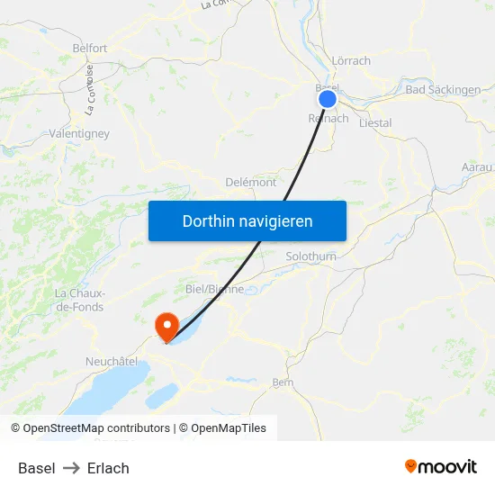 Basel to Erlach map