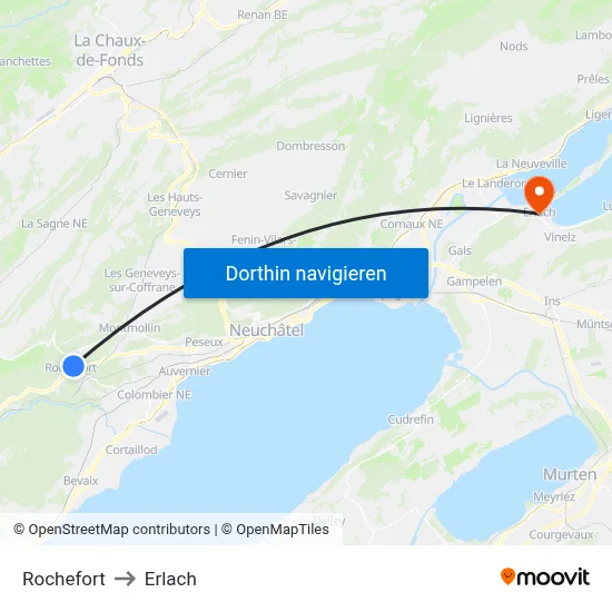 Rochefort to Erlach map