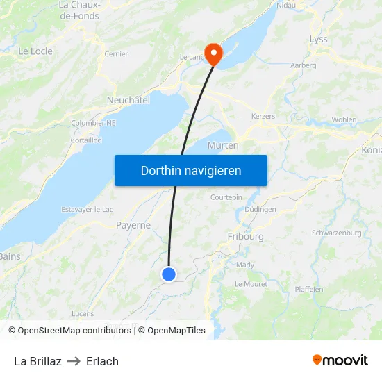 La Brillaz to Erlach map