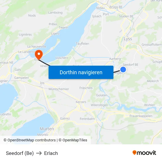 Seedorf (Be) to Erlach map