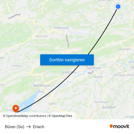 Büren (So) to Erlach map