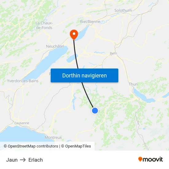 Jaun to Erlach map