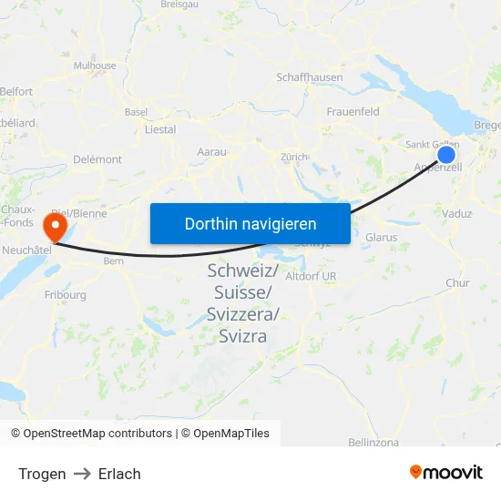 Trogen to Erlach map