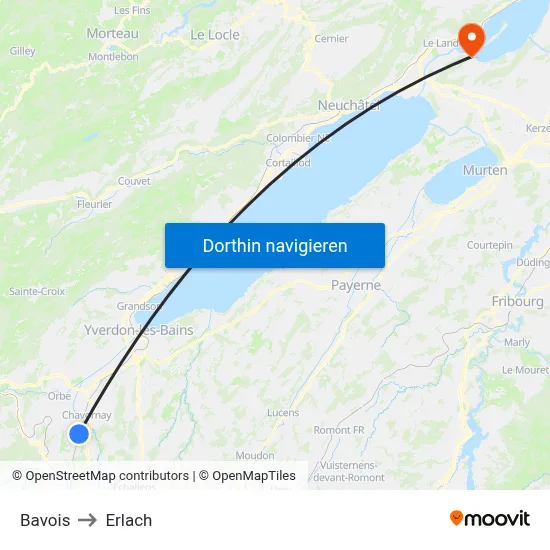Bavois to Erlach map