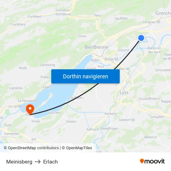 Meinisberg to Erlach map