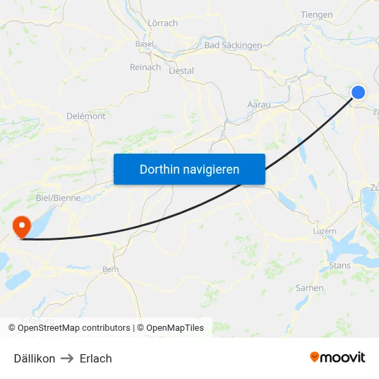 Dällikon to Erlach map