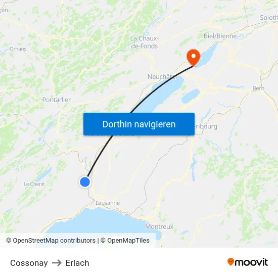 Cossonay to Erlach map