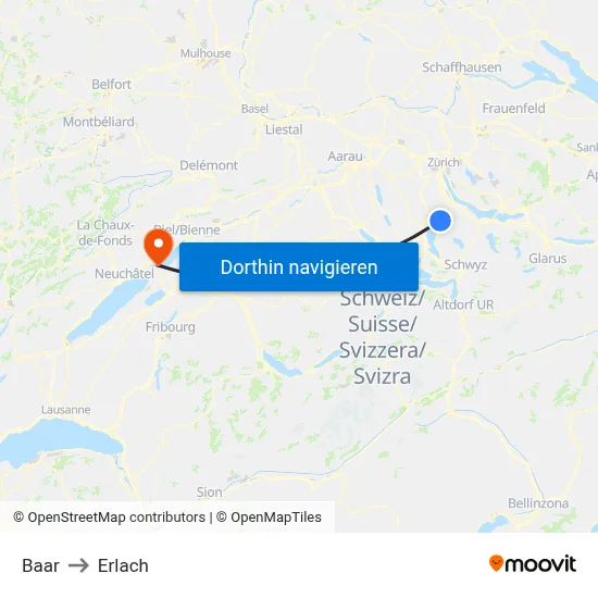 Baar to Erlach map