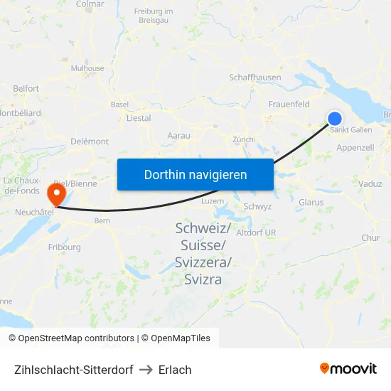 Zihlschlacht-Sitterdorf to Erlach map