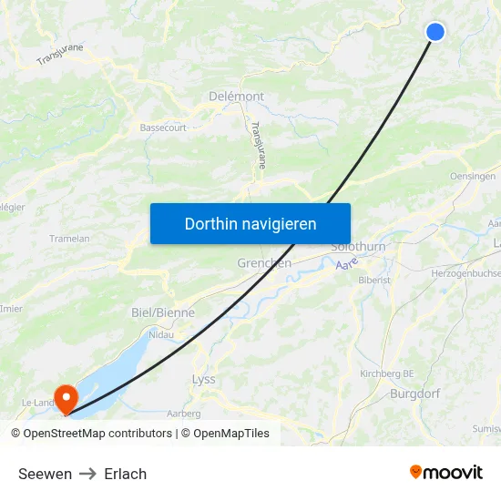 Seewen to Erlach map