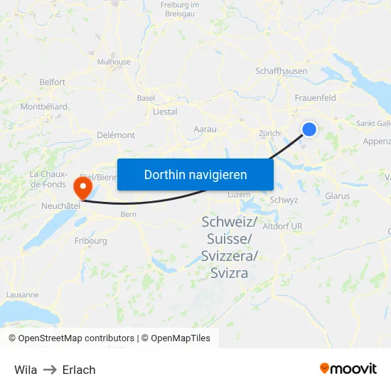 Wila to Erlach map