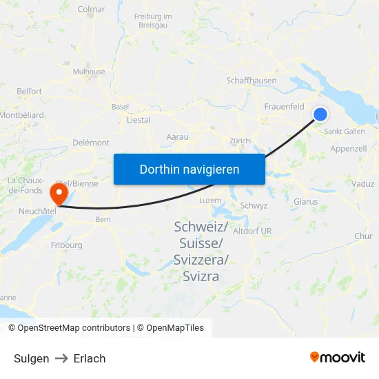 Sulgen to Erlach map
