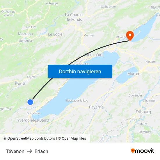 Tévenon to Erlach map