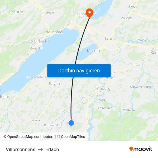 Villorsonnens to Erlach map