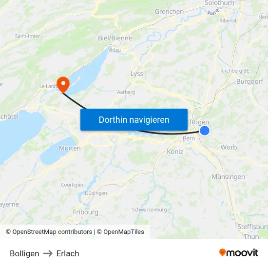 Bolligen to Erlach map