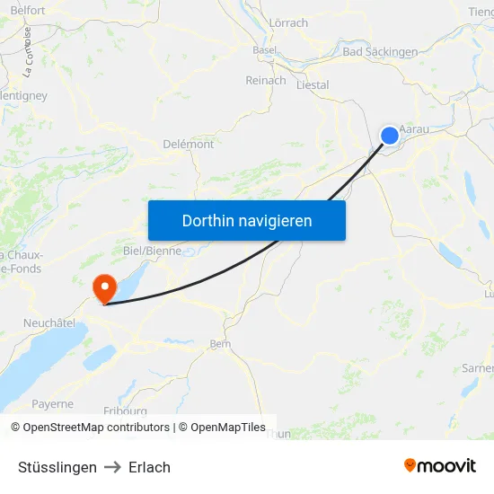 Stüsslingen to Erlach map