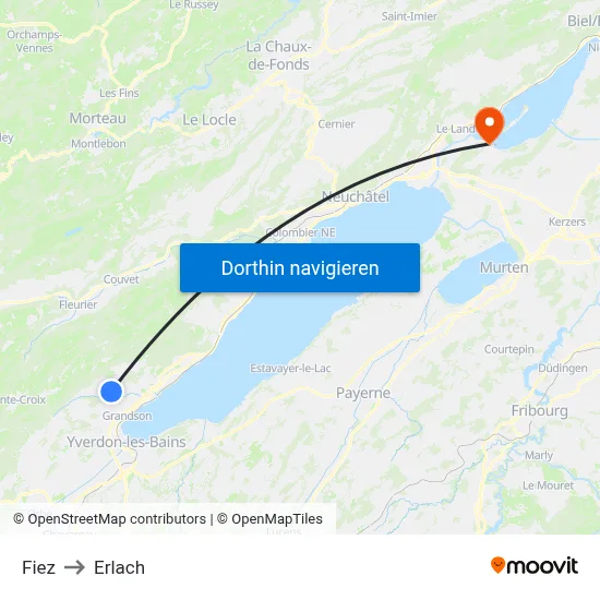 Fiez to Erlach map