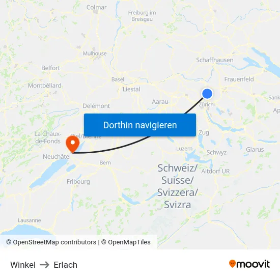Winkel to Erlach map