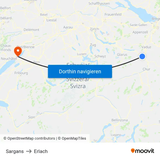Sargans to Erlach map