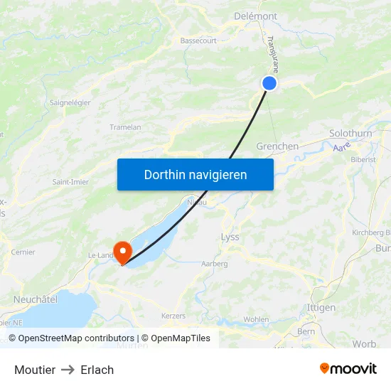 Moutier to Erlach map