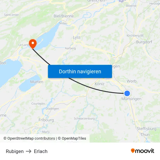 Rubigen to Erlach map