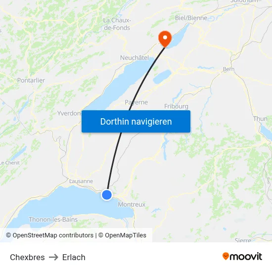 Chexbres to Erlach map