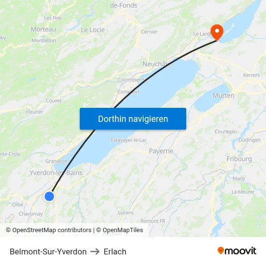 Belmont-Sur-Yverdon to Erlach map