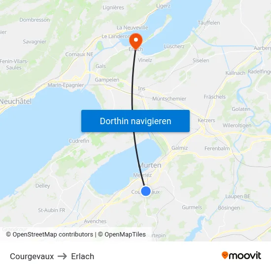 Courgevaux to Erlach map