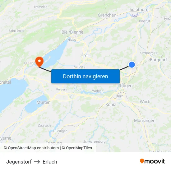 Jegenstorf to Erlach map