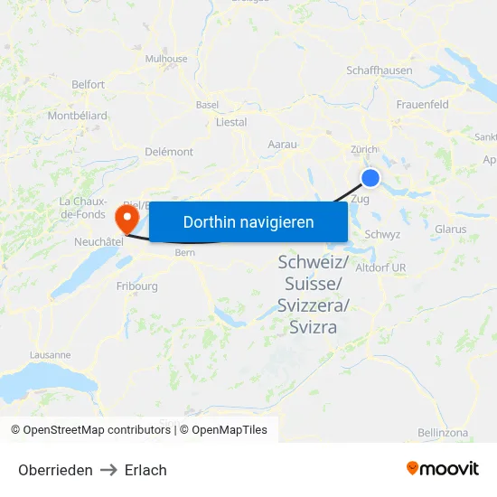 Oberrieden to Erlach map