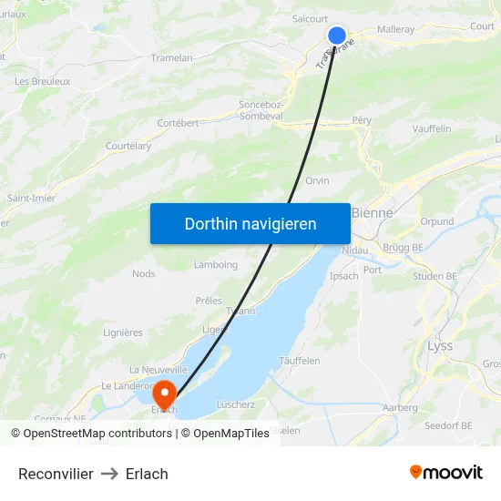 Reconvilier to Erlach map